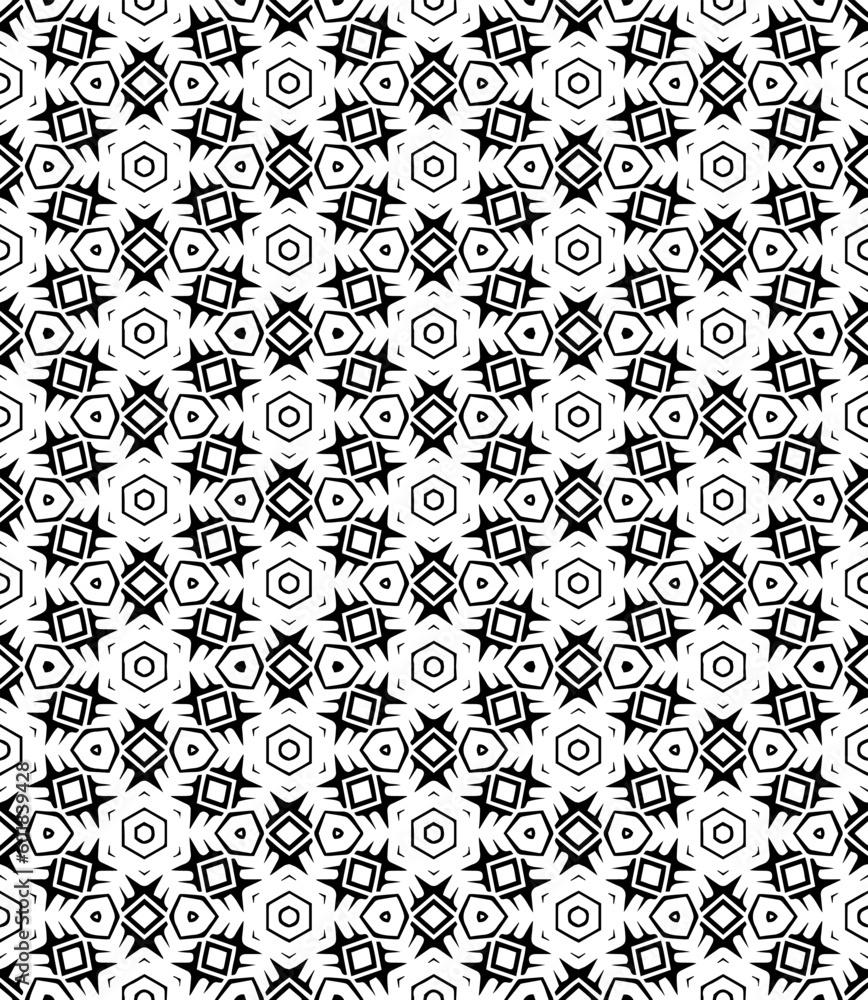 Black and white seamless abstract pattern. Background and backdrop. Grayscale ornamental design. Mosaic ornaments. Vector graphic illustration. EPS10. Black and white seamless abstract pattern. Background and backdrop. Grayscale ornamental design. Mosaic ornaments. Vector graphic illustration. EPS10.