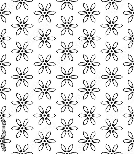 Black and white seamless abstract pattern. Background and backdrop. Grayscale ornamental design. Mosaic ornaments. Vector graphic illustration. EPS10.