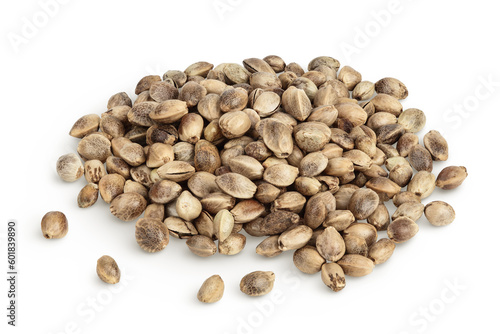 Hemp seeds isolated on white background with full depth of field
