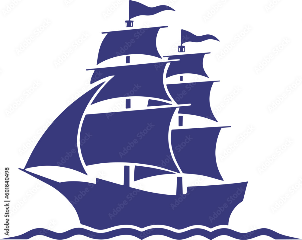 Old Ship Vector illustration. Pirates. Sailing vessel. Historical vessel. Antique ship. Sea-faring. Seaborne transportation. Vector illustration. Seafaring