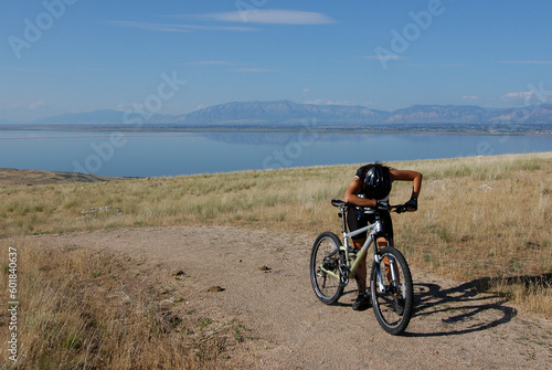 Female mountain biker out of breath