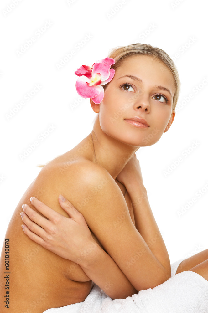 Portrait of beautiful woman before spa treatment Portrait of beautiful woman before spa treatment