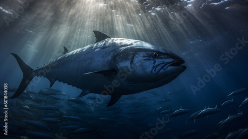 Bluefin tuna fish swimming in ocean water
