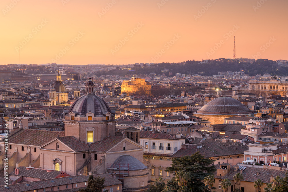 Rome, Italy with the domes of the Church of the Gesù and the Pantheon