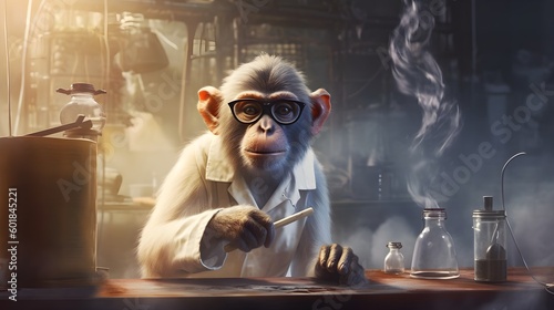 A scientist monkey in a modern science laboratory Generative AI photo