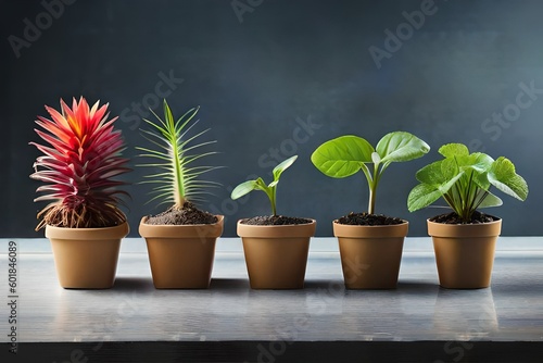 Seedling plants in pots generative ai