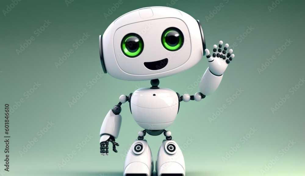 Fototapeta premium Friendly positive cute cartoon white robot with smiling.Generative AI.