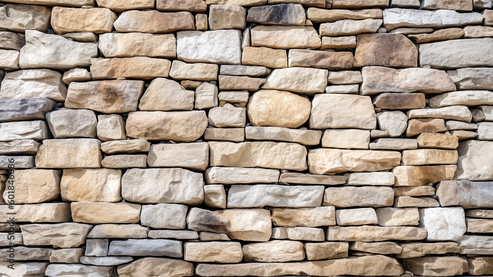 Texture of a stone wall in light brown tones, rocky backdrop wallpaper.