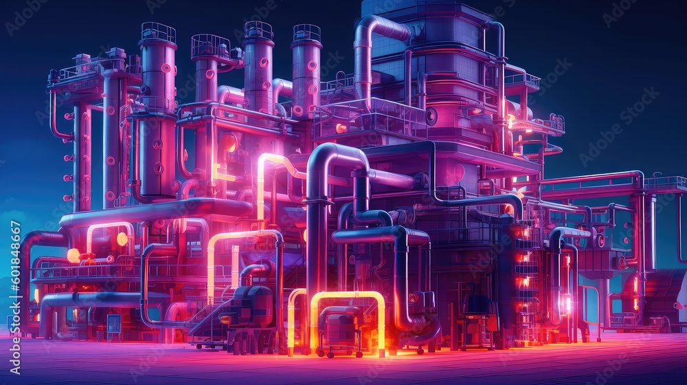 Modern oil refinery factory and oil refinery plant, energy efficiency