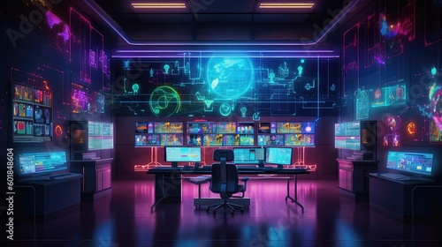 Creative concept and artist impression ideas and illustration of a large control room of a Production plant for any types of manufacturing and production factory  