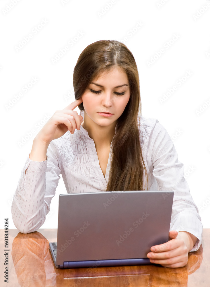 Young attractive businesswoman working with laptop Young attractive businesswoman working with laptop