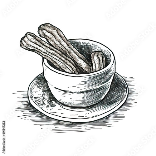 A hand drawn sketch of churros in black and white, generated using AI techniques. Perfect for adding an artistic touch to any project! - AI Gener photo