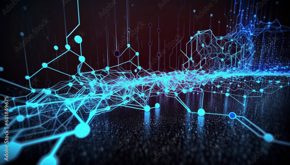 Blockchain data flow, futuristic Network line connect, big data flow network.Generative AI. Blockchain data flow, futuristic Network line connect, big data flow network.Generative AI.