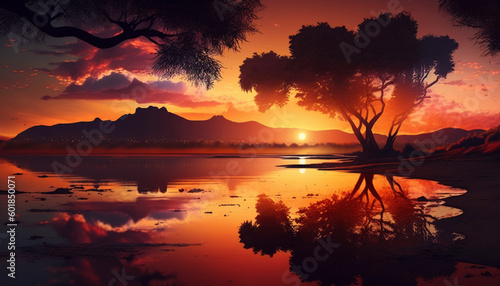 Magical sunset landscape.Generative AI.