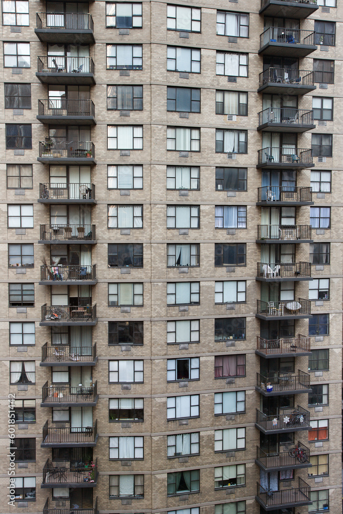 New York City apartment building balconies.