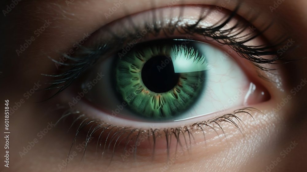 Fototapeta premium Beautiful woman green eye, iris. Generative AI