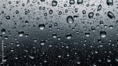 Drops of water on glass on a black background. Texture for creativity. Generative AI