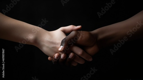 Two men handshake. Isolated on black background. Generative AI