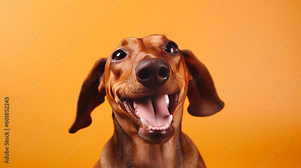 Funny dog laughing on a colorful background