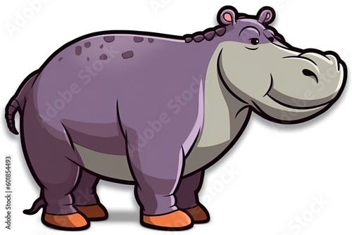 friendly hippopotamus standing in front of a blank white background Generative AI © AkuAku
