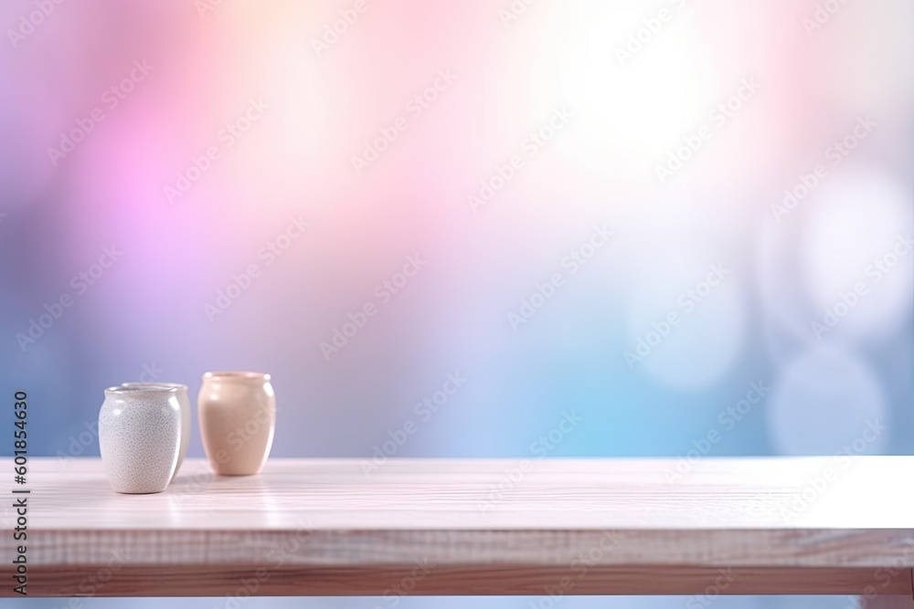 two minimalist white vases on a wooden table Generative AI two minimalist white vases on a wooden table Generative AI