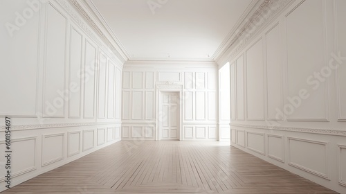 Empty white modern room that is perfect place for a gallery  where visitors would be welcome. Generative AI Technology  