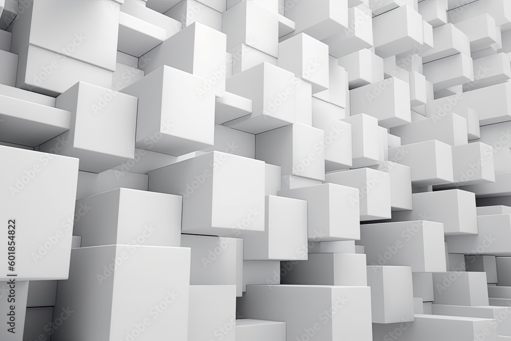minimalist art exhibition with a wall of white cubes Generative AI minimalist art exhibition with a wall of white cubes Generative AI