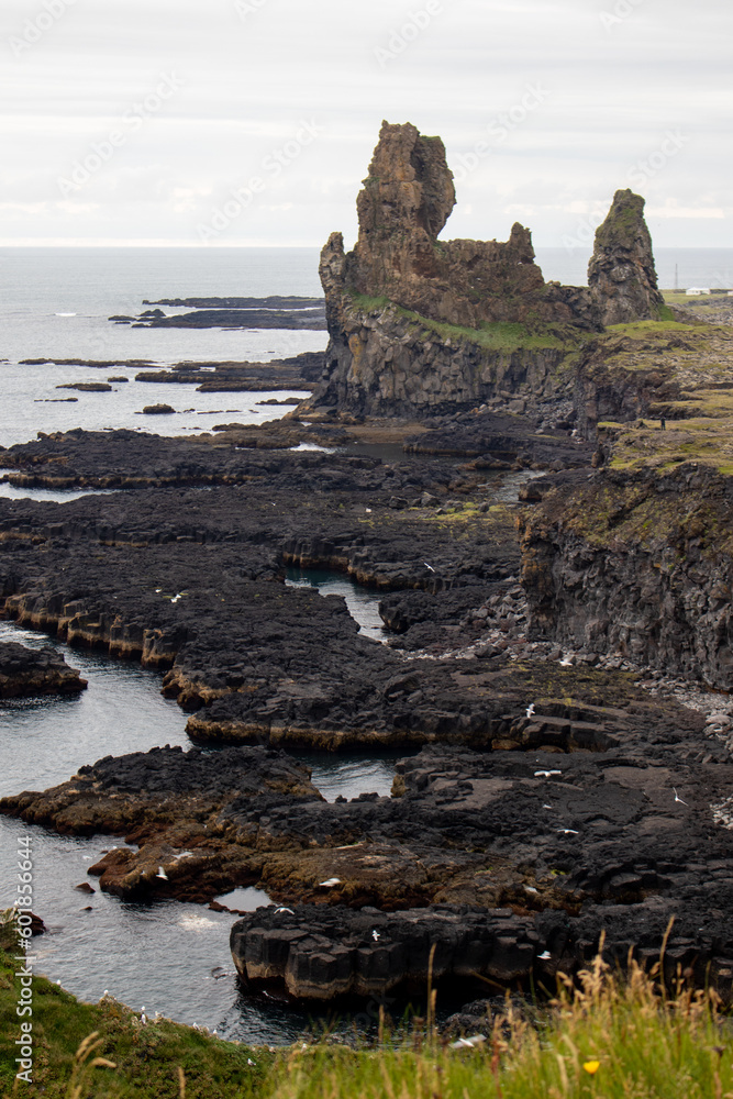 Black rocky cliffs in Iceland. High quality photo