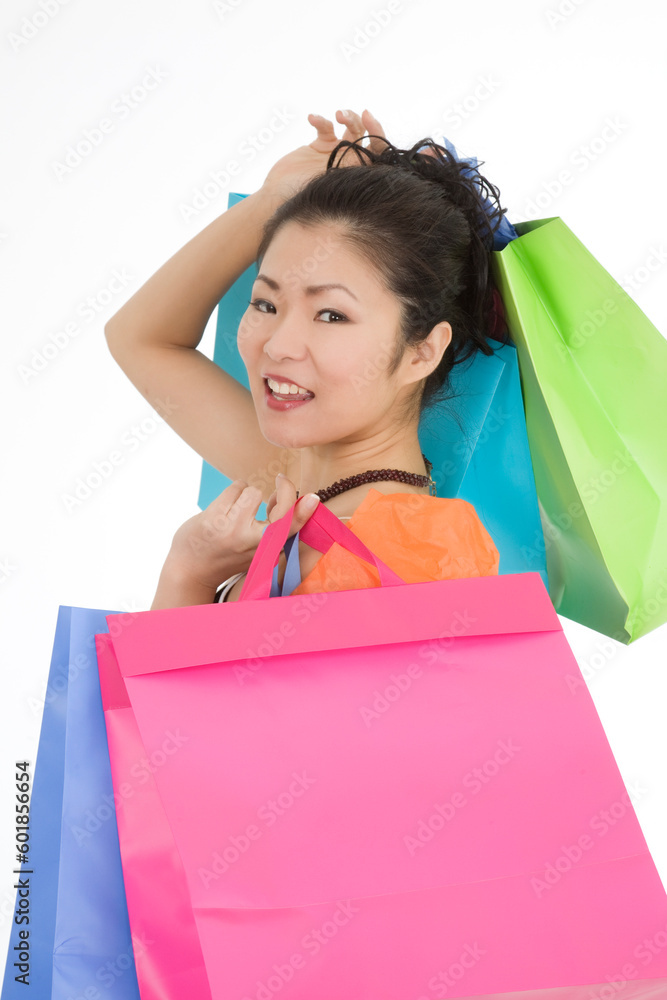Beautiful and sexy Asian woman carr shopping bags Beautiful and sexy Asian woman carr shopping bags