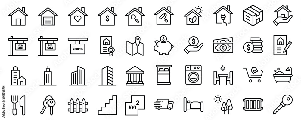 Set of Real Estate Thin Line Icons - EDITABLE STROKE - EPS Vector Set of Real Estate Thin Line Icons - EDITABLE STROKE - EPS Vector