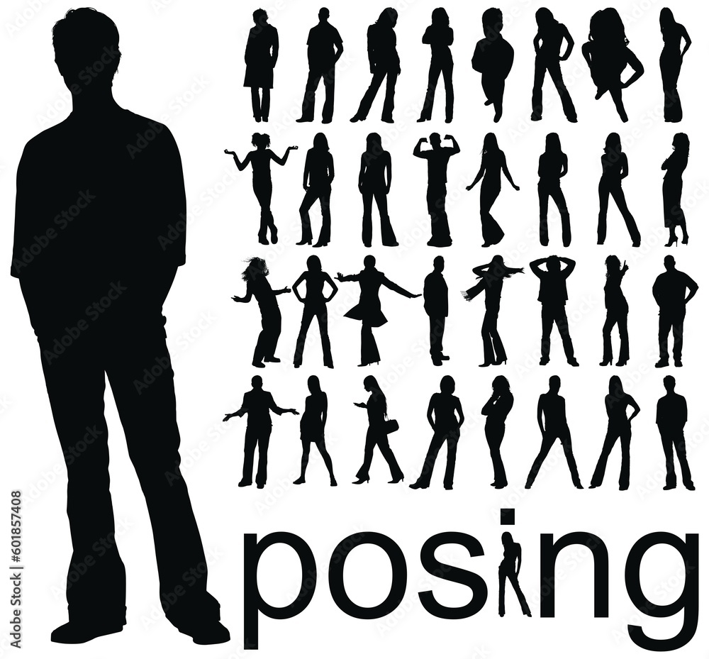 high quality traced posing people silhouettes vector illustration high quality traced posing people silhouettes vector illustration