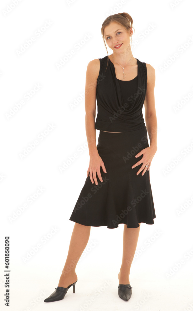 Adult caucasian brunette woman with red lips and long brown hair on a white background. Not Isolated Adult caucasian brunette woman with red lips and long brown hair on a white background. Not Isolated