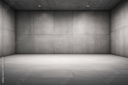 an Empty Room with Concrete Walls and Floo Generative AI © AkuAku