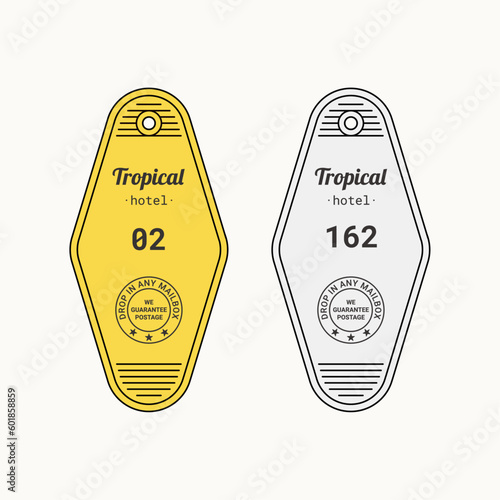 Tropical Hotel Keychain Vector.