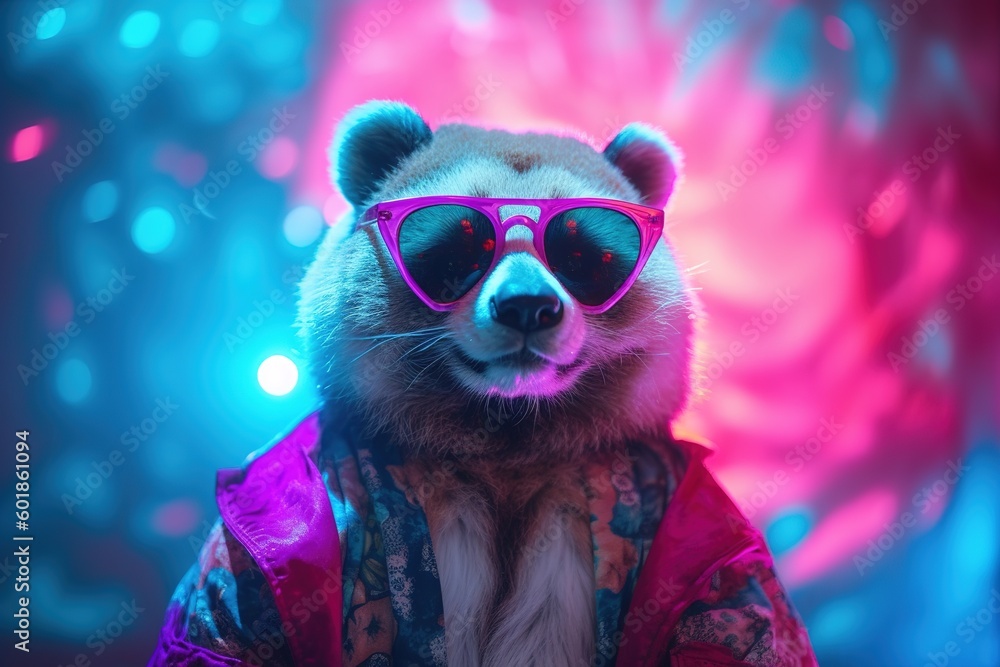 Fototapeta premium Panda in pink sunglasses, Generative AI
