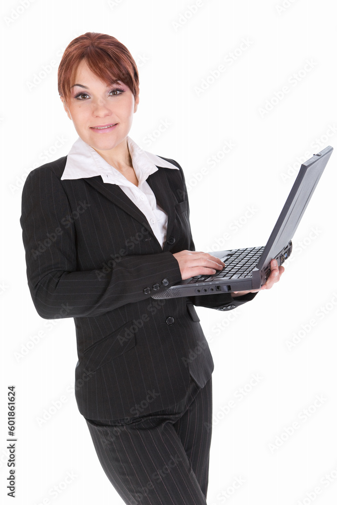 attractive businesswoman with laptop. over white background attractive businesswoman with laptop. over white background