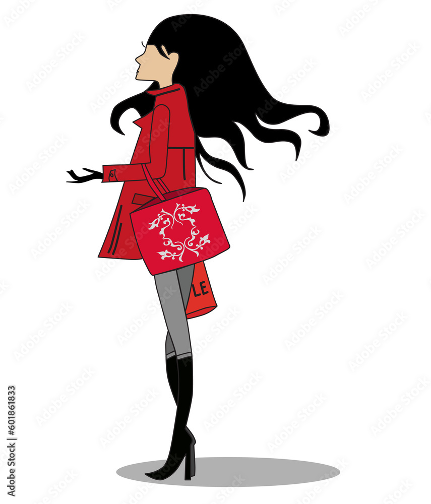 Woman with red shopping bags, vector illustration Woman with red shopping bags, vector illustration