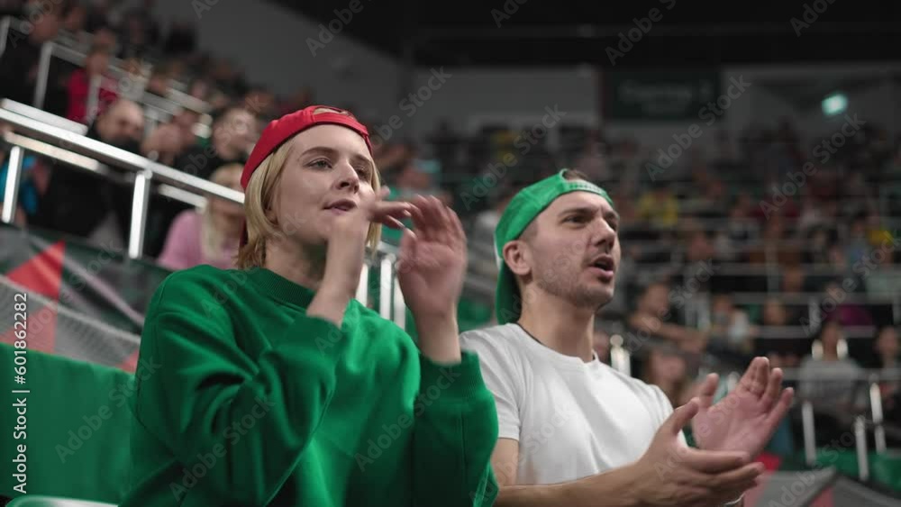 Aggressive fan sport football stadium. Angry people watch soccer game