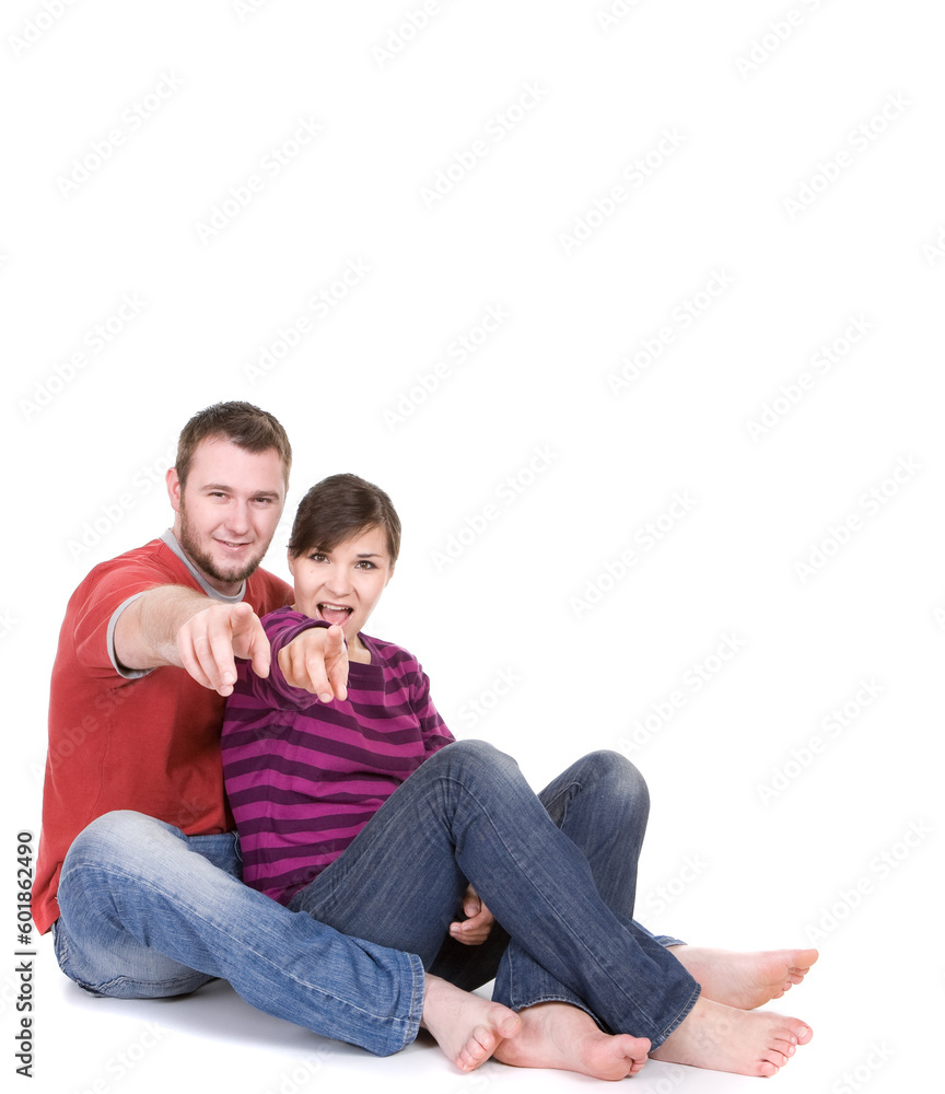young loving couple together on white background young loving couple together on white background