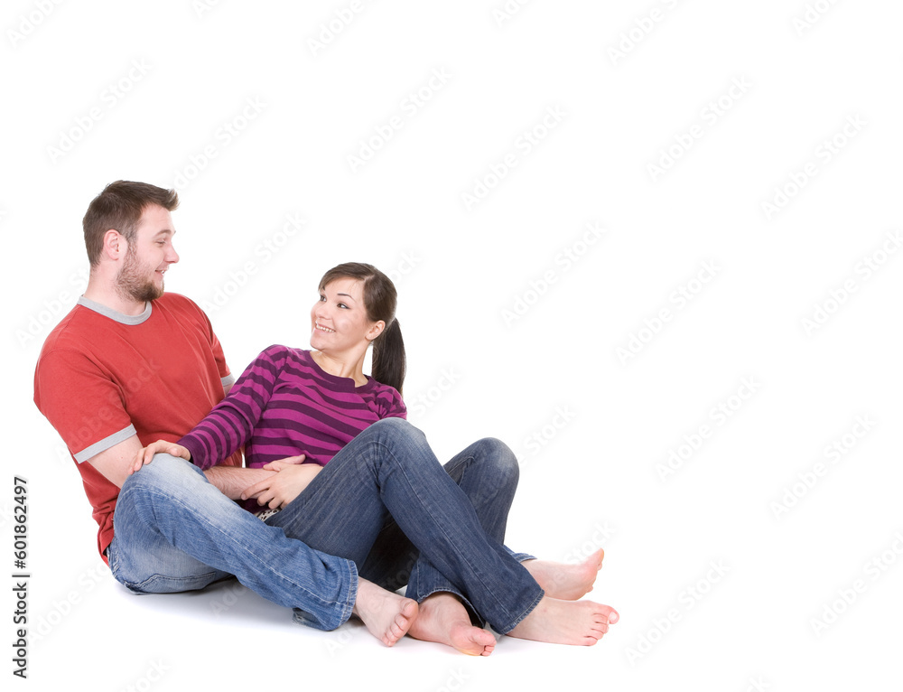 young loving couple together on white background young loving couple together on white background