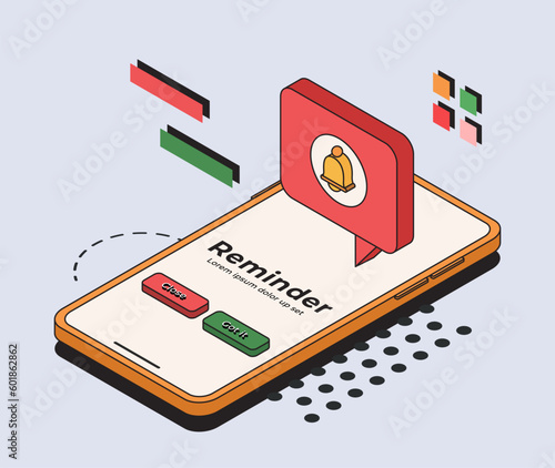 Phone notification concept. Reminder on mobile phone. Window notification. Vector illustration