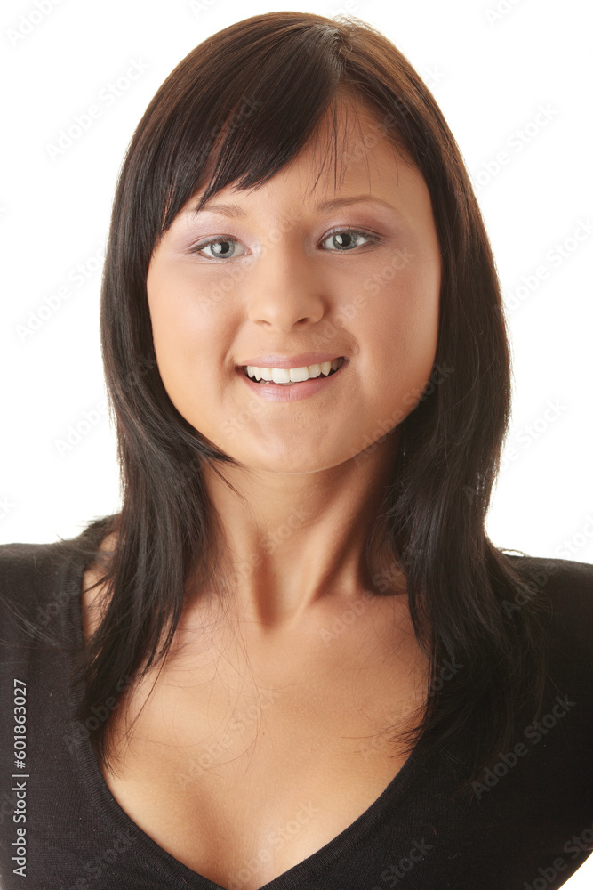 Portrait of a beautiful young woman smiling isolated on white background Portrait of a beautiful young woman smiling isolated on white background