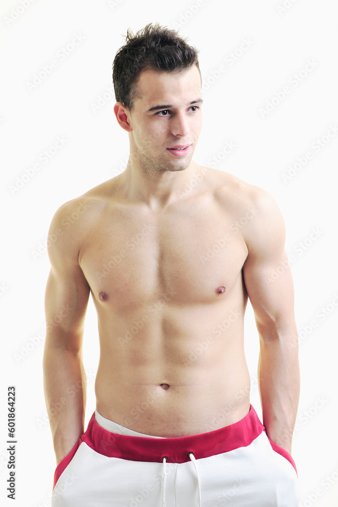 handsome young man with muscles and fit body isolated on white handsome young man with muscles and fit body isolated on white
