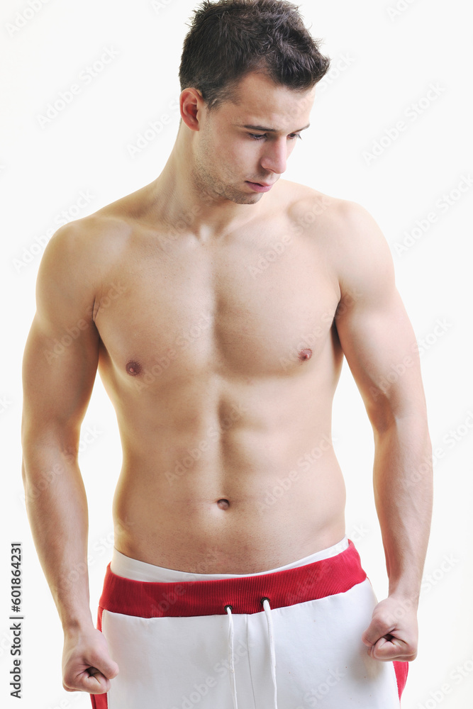 handsome young man with muscles and fit body isolated on white handsome young man with muscles and fit body isolated on white