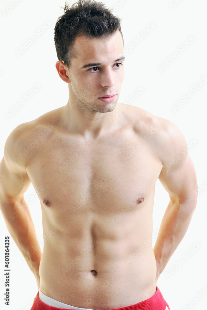 handsome young man with muscles and fit body isolated on white handsome young man with muscles and fit body isolated on white