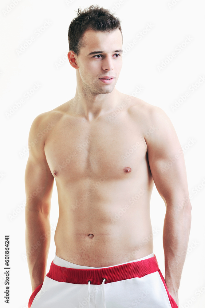 handsome young man with muscles and fit body isolated on white handsome young man with muscles and fit body isolated on white