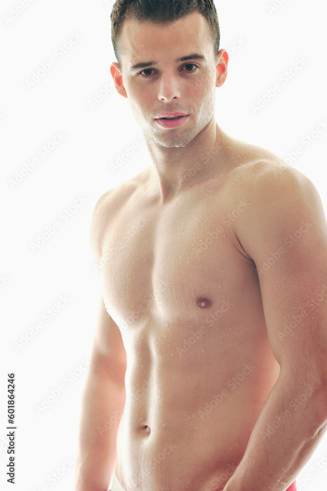 handsome young man with muscles and fit body isolated on white handsome young man with muscles and fit body isolated on white