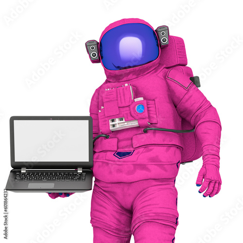 astronaut is holding a notebook laptop