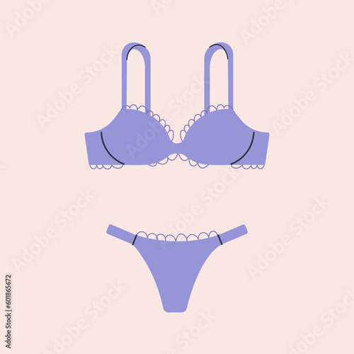 Women's underwear flat vector illustration. Trendy female lingerie, Panties and bra.