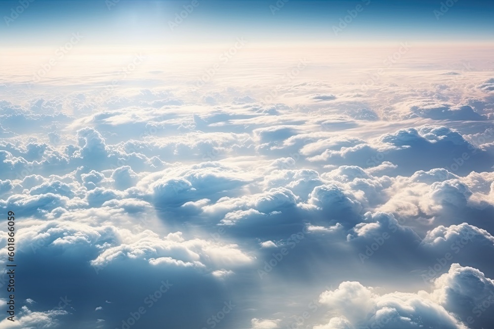 Fototapeta premium the sky and clouds as seen from inside an airplane during flight Generative AI
